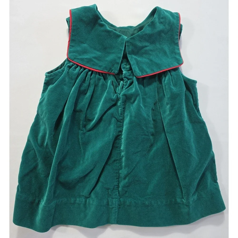 Vintage 90s Toddler Green Velvet Dress Floral Embroidery Size 4T Cotton